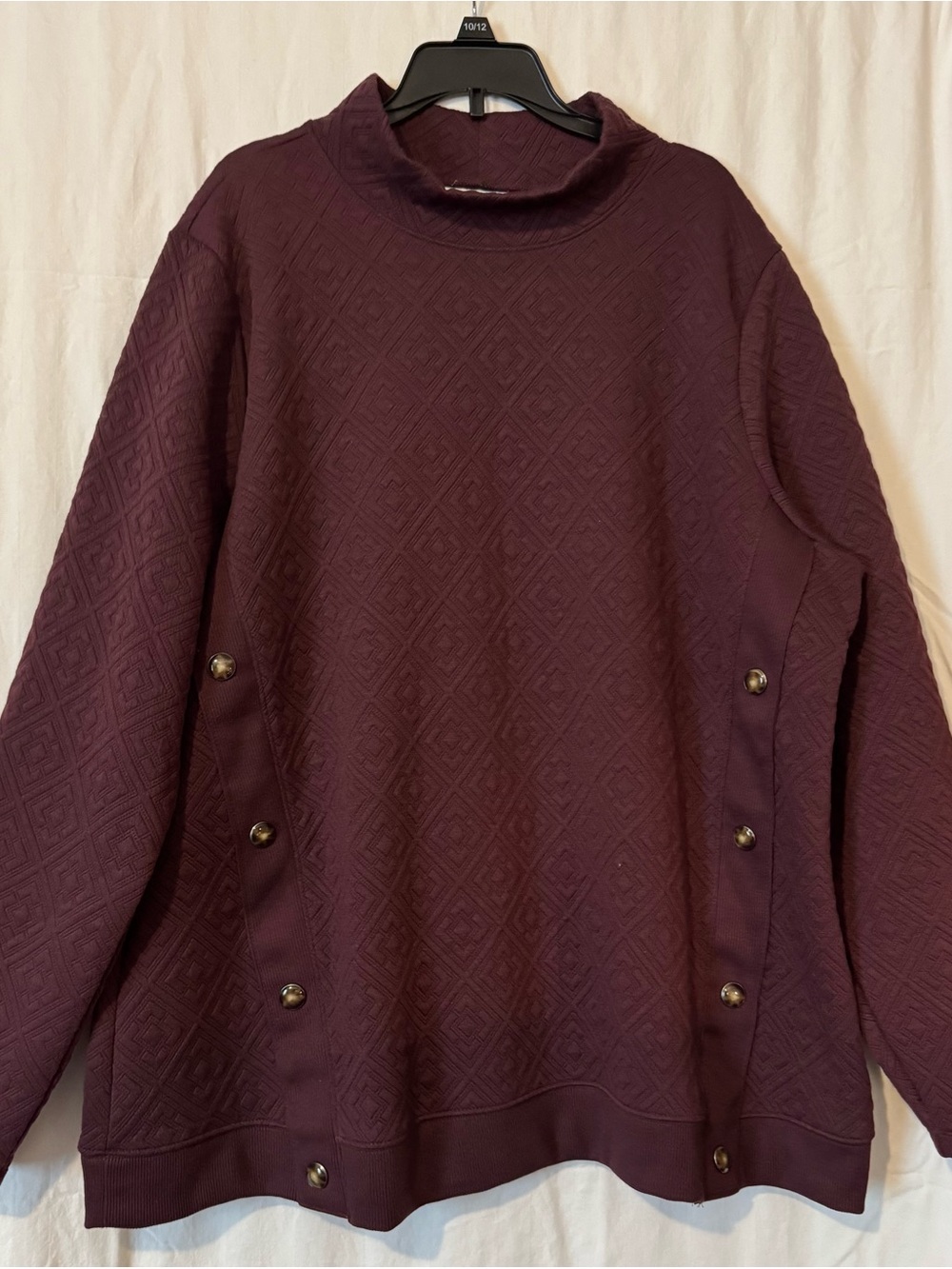 d&co Active Quilted Button‑Detail Pullover – Plum – XL